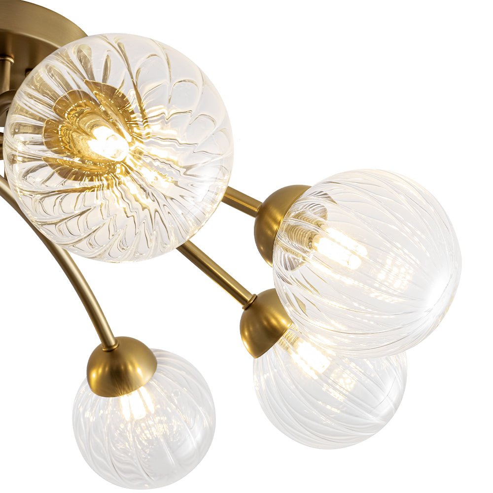 8-Light Ribbed Glass Bubble Sputnik Semi Flush Mount