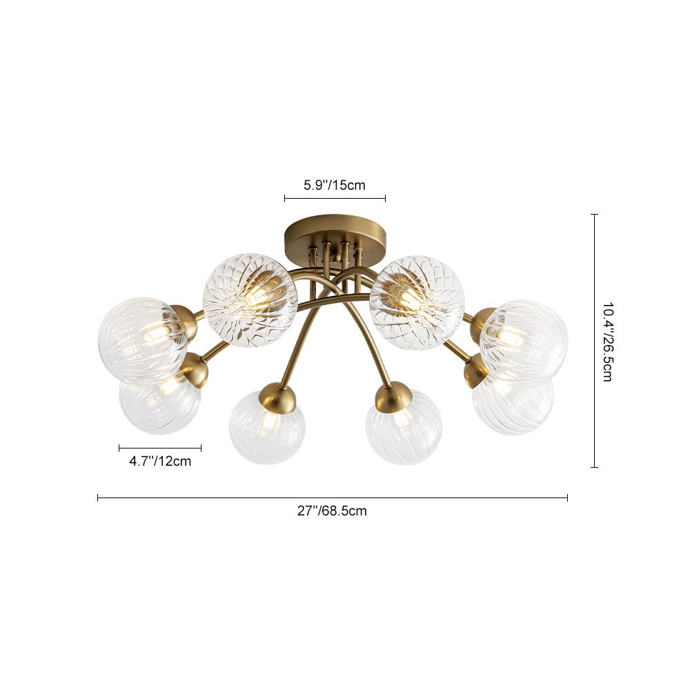 8-Light Ribbed Glass Bubble Sputnik Semi Flush Mount