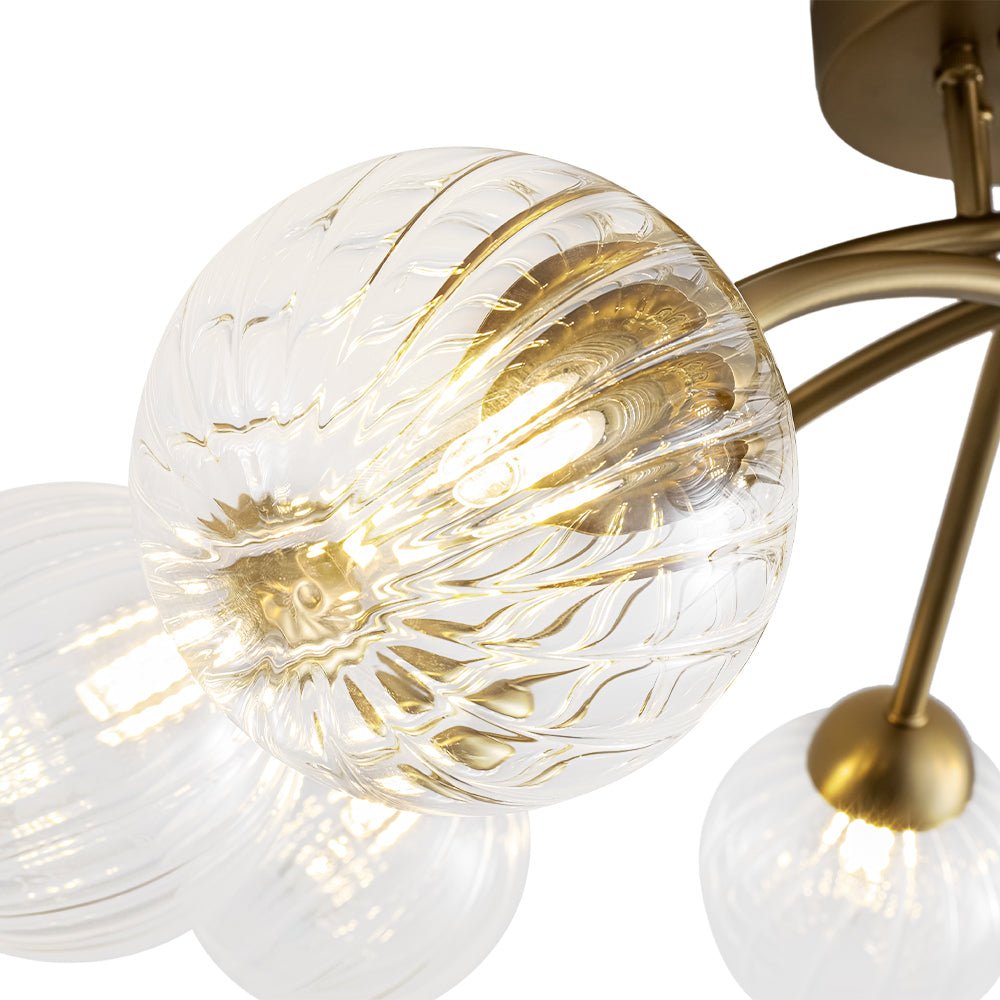 8-Light Ribbed Glass Bubble Sputnik Semi Flush Mount