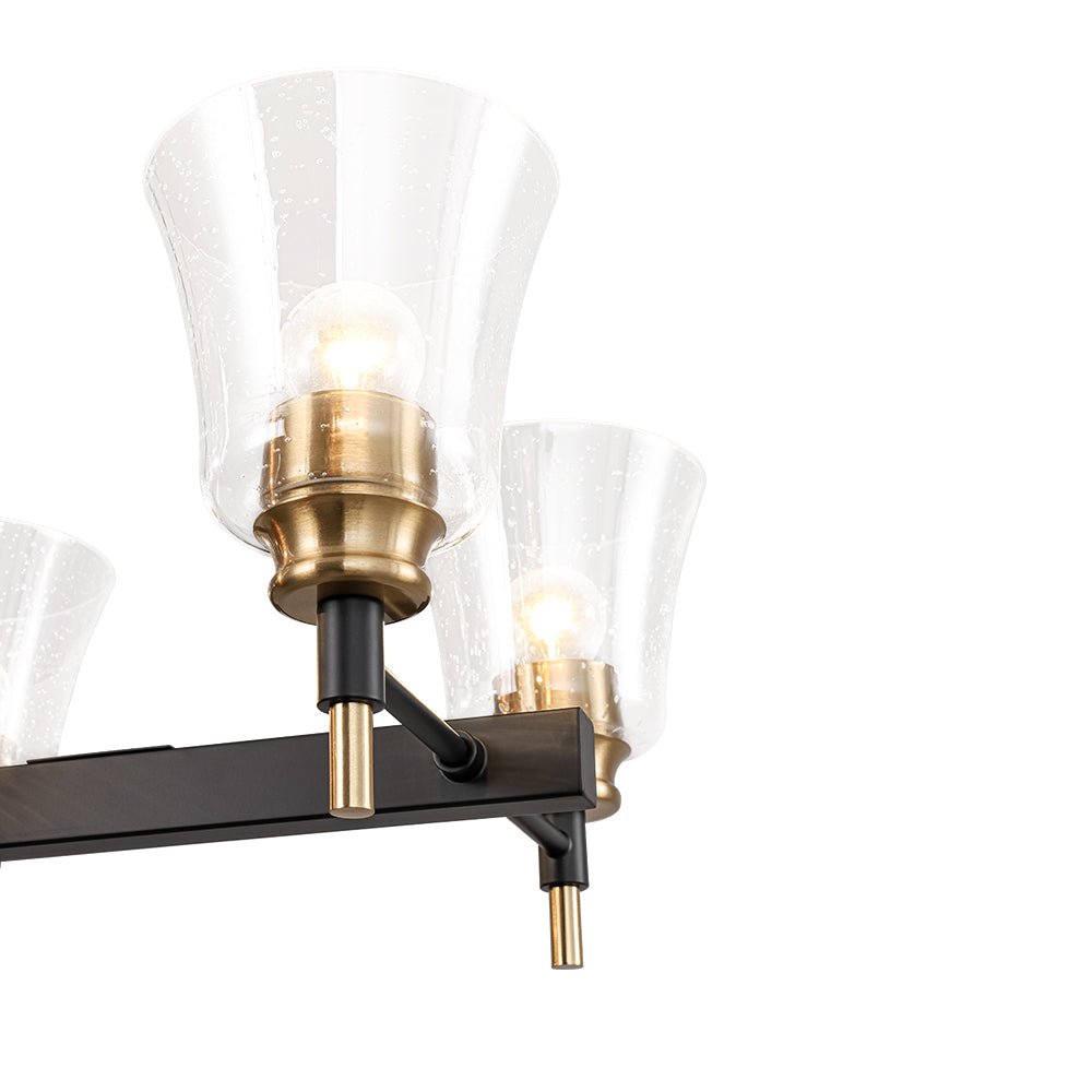 8-Light Seeded Glass Black Brass Linear Island Chandelier