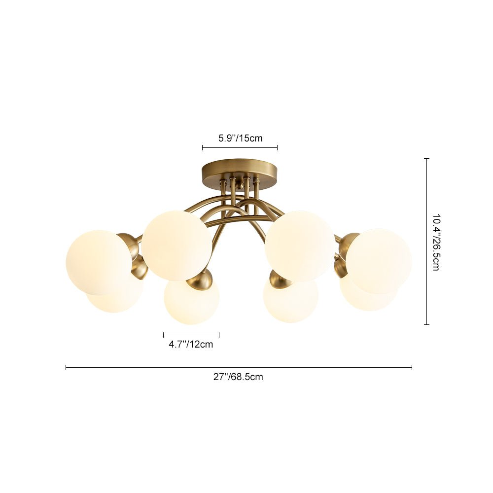 8-Light Sputnik Milky Glass Bubble Semi Flush Mount