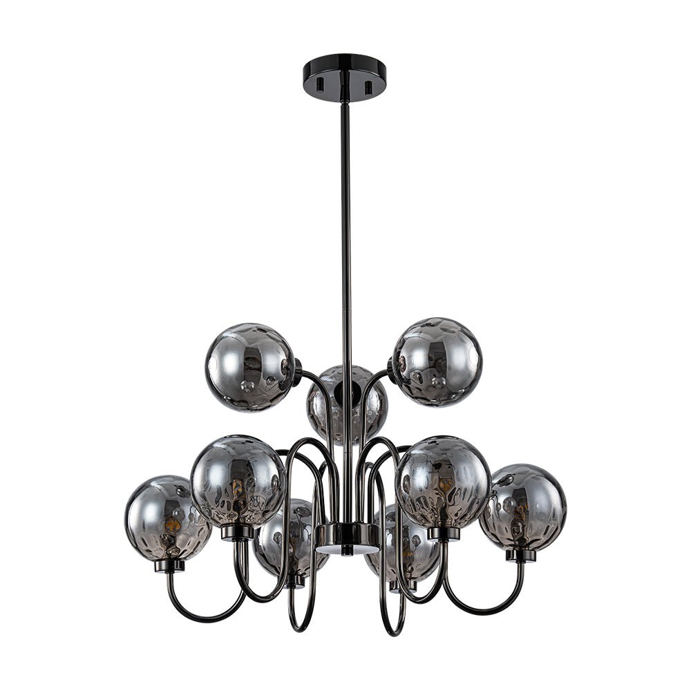 9-Light Hammered Smoked Glass Bubble Black Sputnik Chandelier