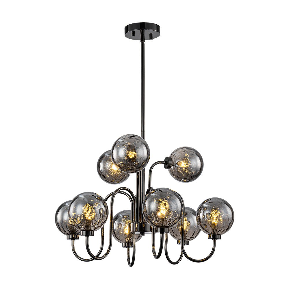 9-Light Hammered Smoked Glass Bubble Black Sputnik Chandelier