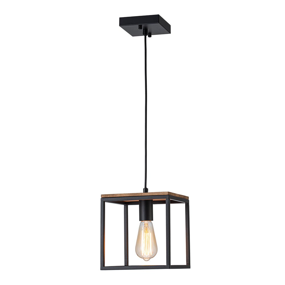 Aged Oak Iron Square Cage Single Kitchen Pendant Light
