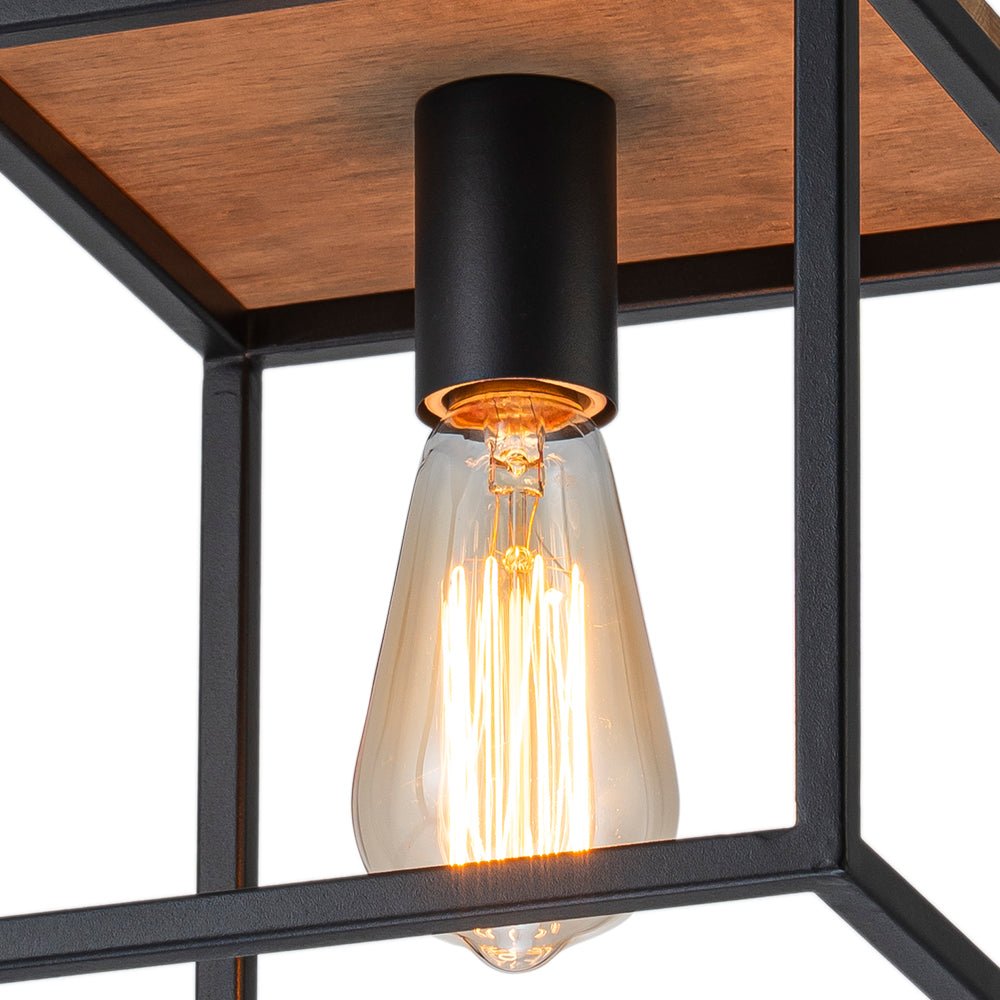 Aged Oak Iron Square Cage Single Kitchen Pendant Light