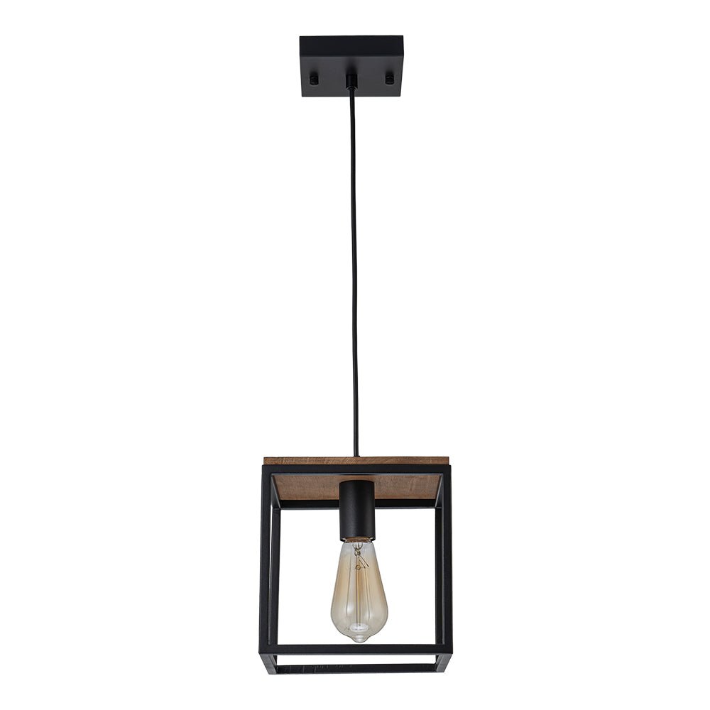 Aged Oak Iron Square Cage Single Kitchen Pendant Light