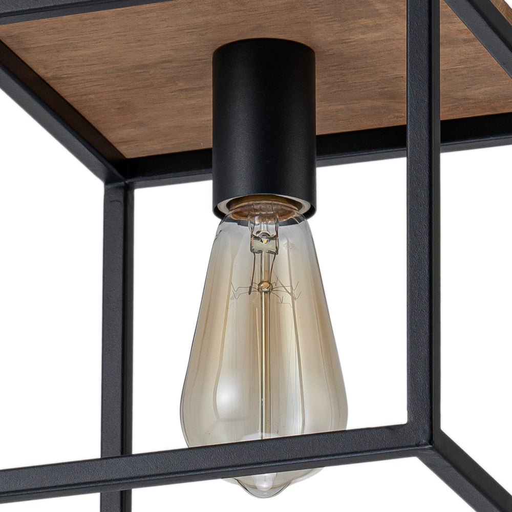 Aged Oak Iron Square Cage Single Kitchen Pendant Light