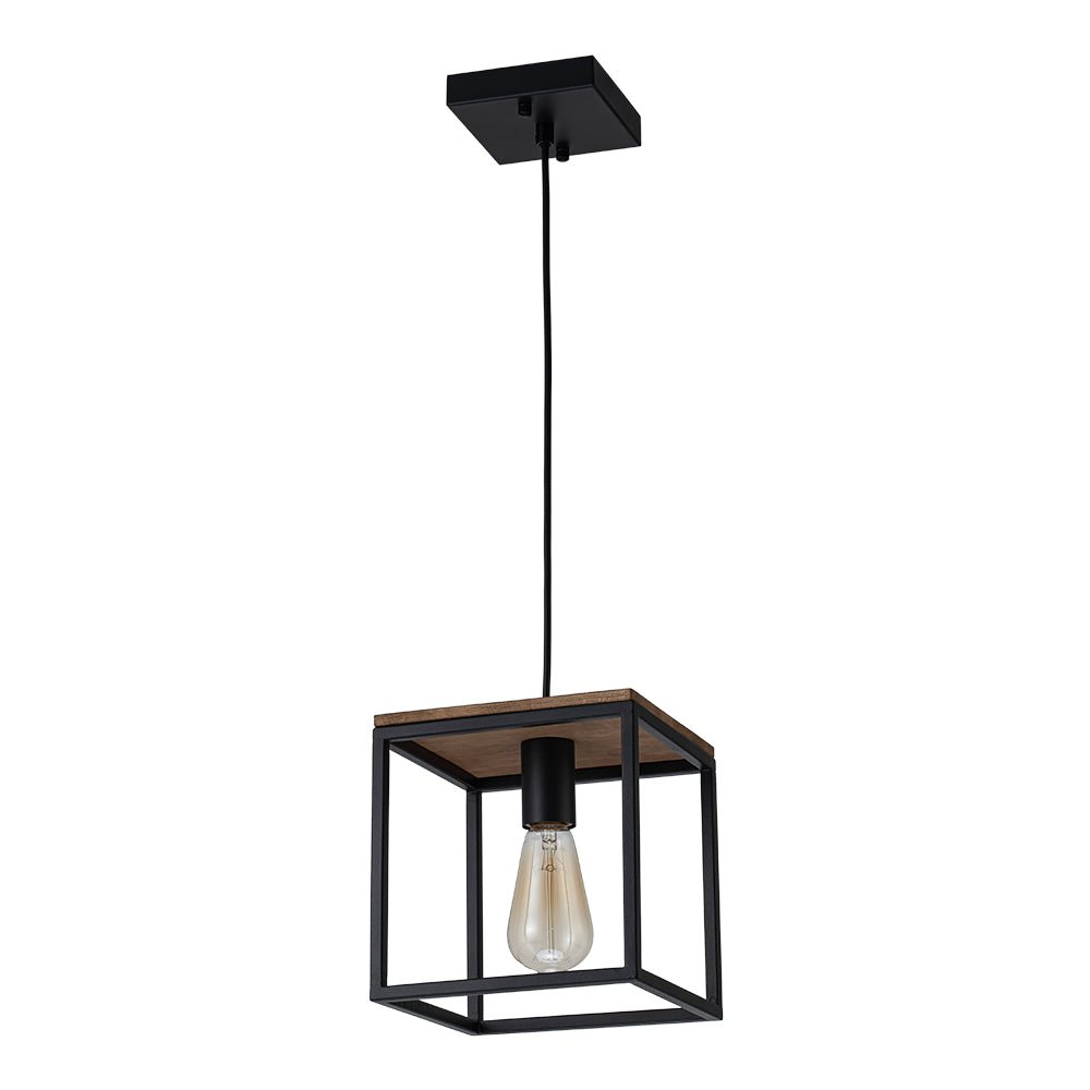 Aged Oak Iron Square Cage Single Kitchen Pendant Light