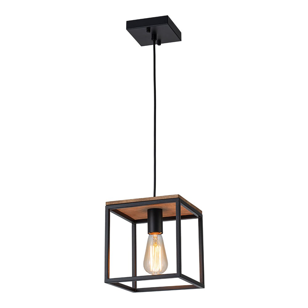 Aged Oak Iron Square Cage Single Kitchen Pendant Light