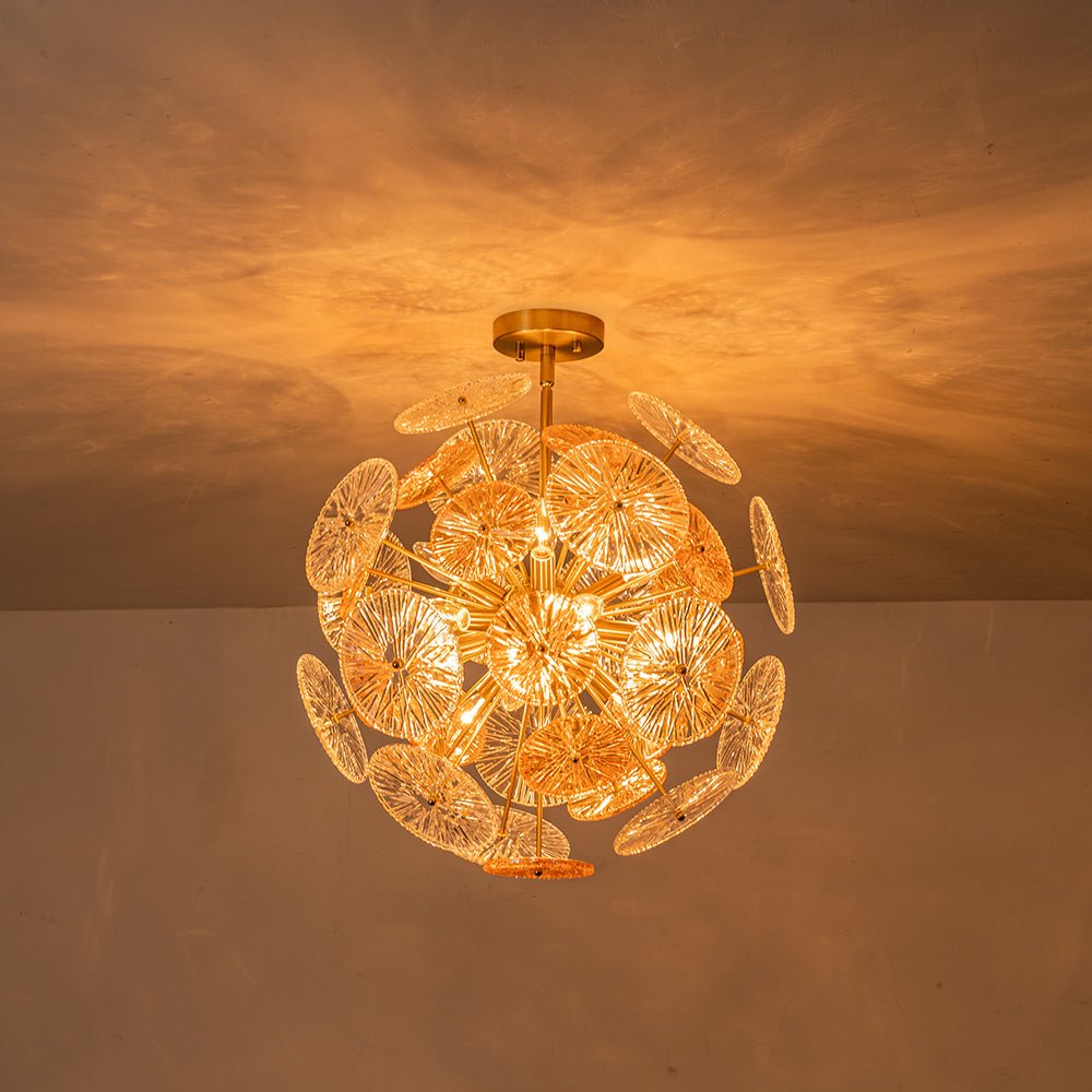 Amber Rain Glass Disk Dandelion Sunburst Chandelier
