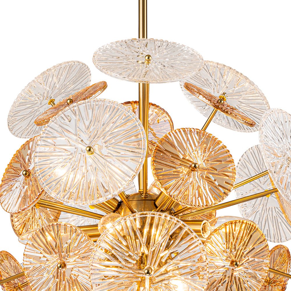 Amber Rain Glass Disk Dandelion Sunburst Chandelier