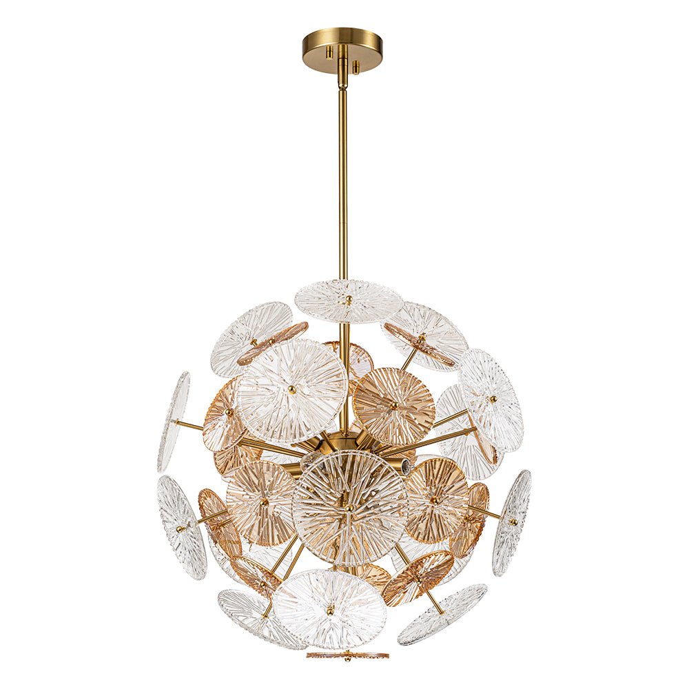 Amber Rain Glass Disk Dandelion Sunburst Chandelier