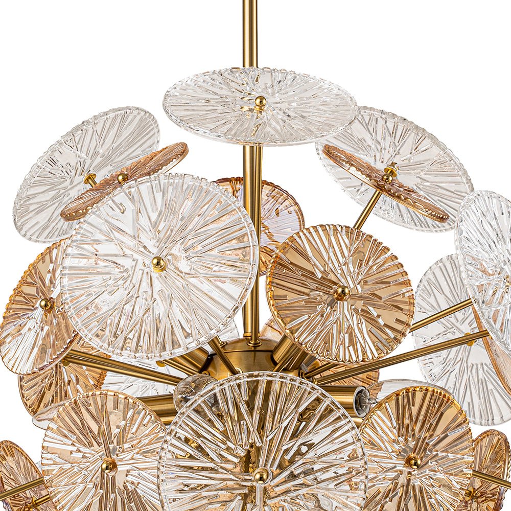 Amber Rain Glass Disk Dandelion Sunburst Chandelier