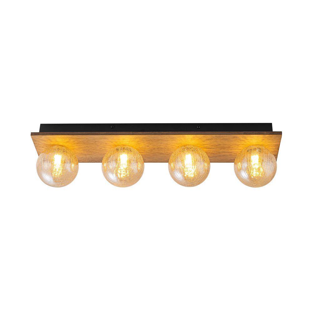 Amber Textured Glass Linear Wooden Semi Flush Mount / Wall Light