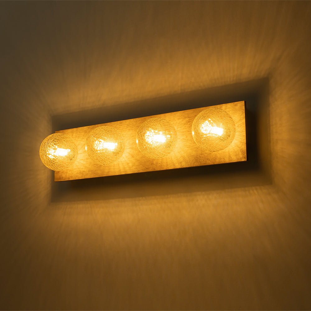 Amber Textured Glass Linear Wooden Semi Flush Mount / Wall Light