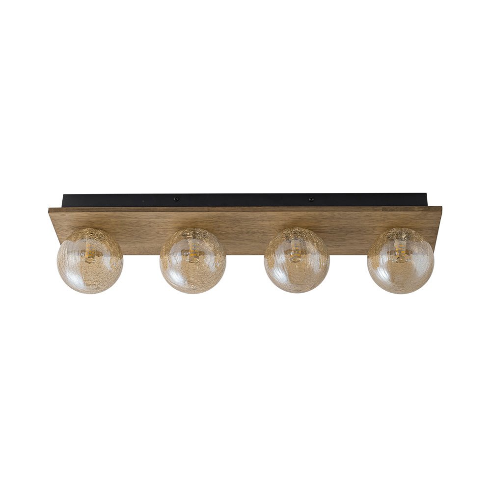 Amber Textured Glass Linear Wooden Semi Flush Mount / Wall Light