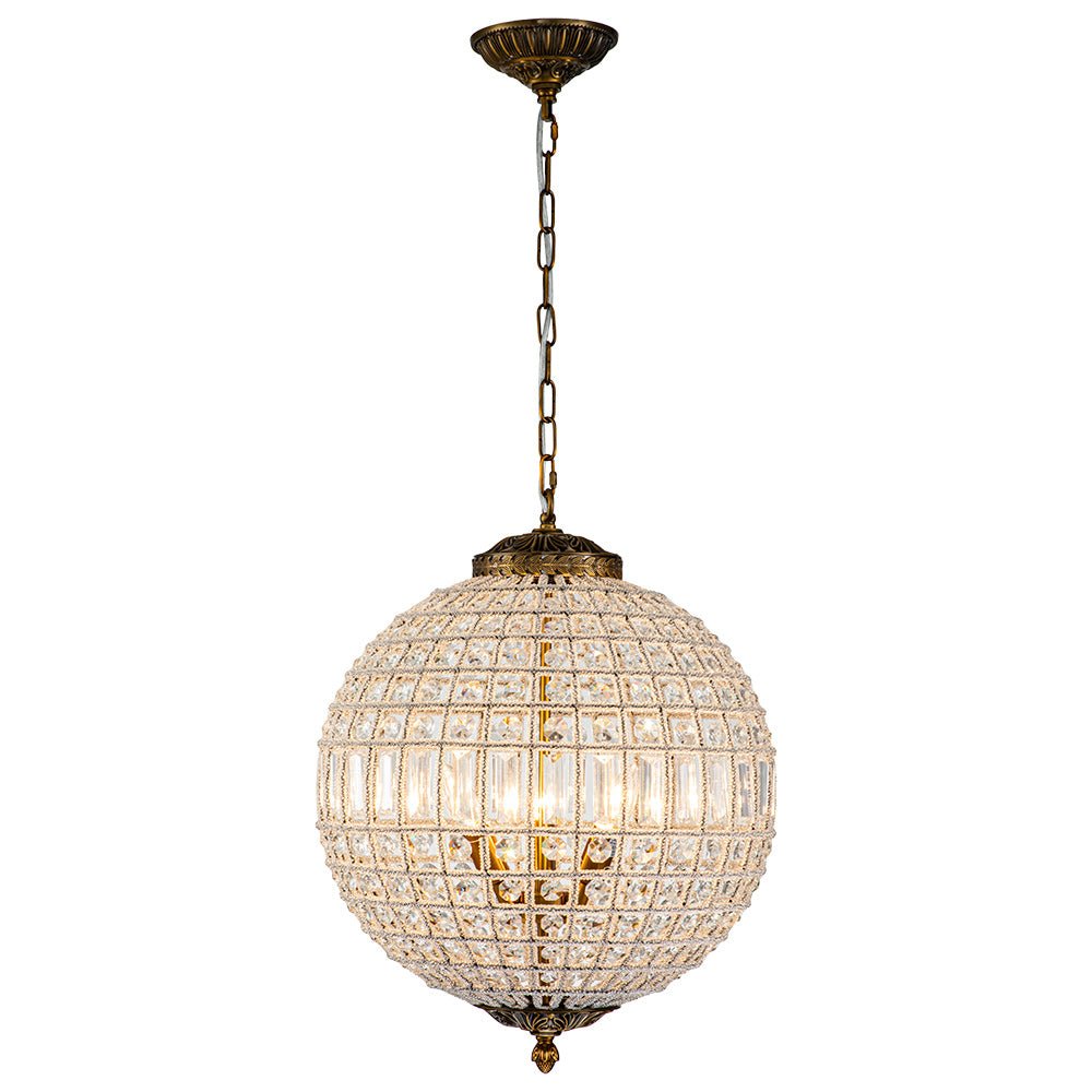 Antique Brass Crystal Globe Chandelier
