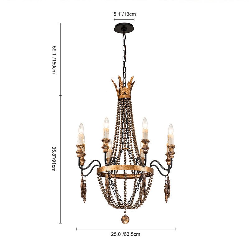 Antique Wood Beaded Empire Chandelier