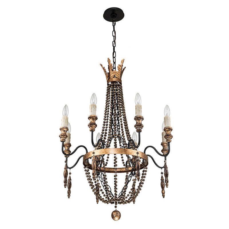 Antique Wood Beaded Empire Chandelier