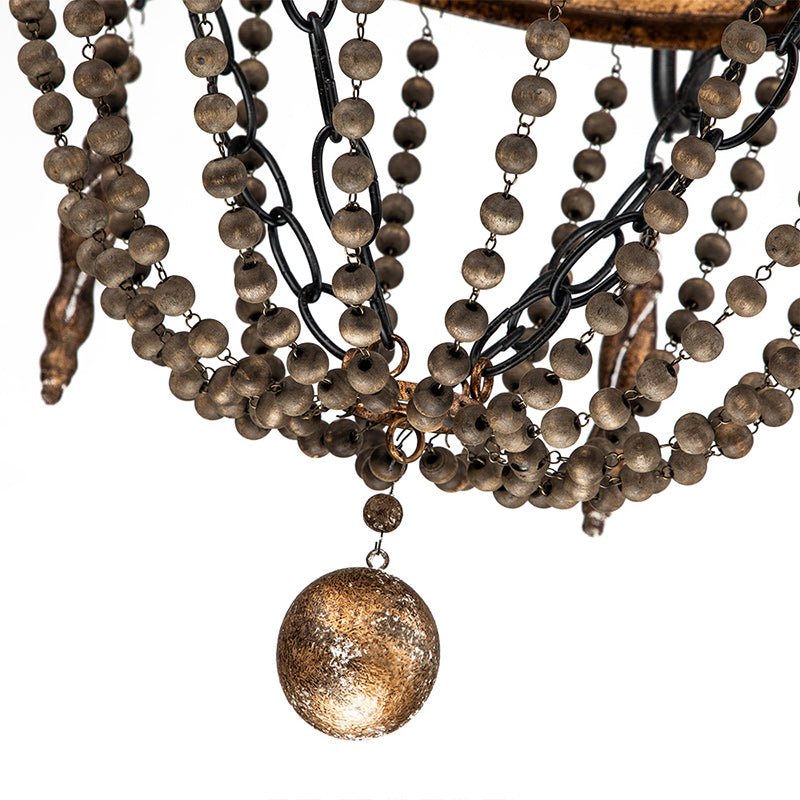 Antique Wood Beaded Empire Chandelier