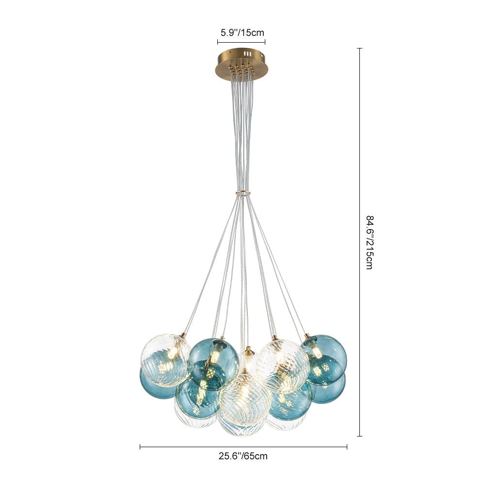 Art Deco Blue Hue Cluster Glass Globe Bubble Chandelier