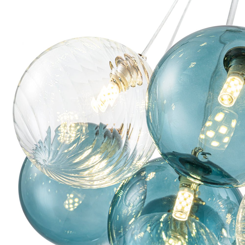 Art Deco Blue Hue Cluster Glass Globe Bubble Chandelier