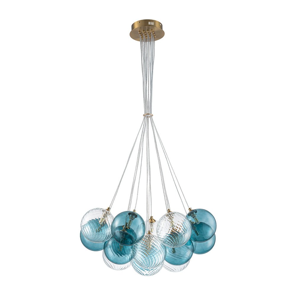 Art Deco Blue Hue Cluster Glass Globe Bubble Chandelier