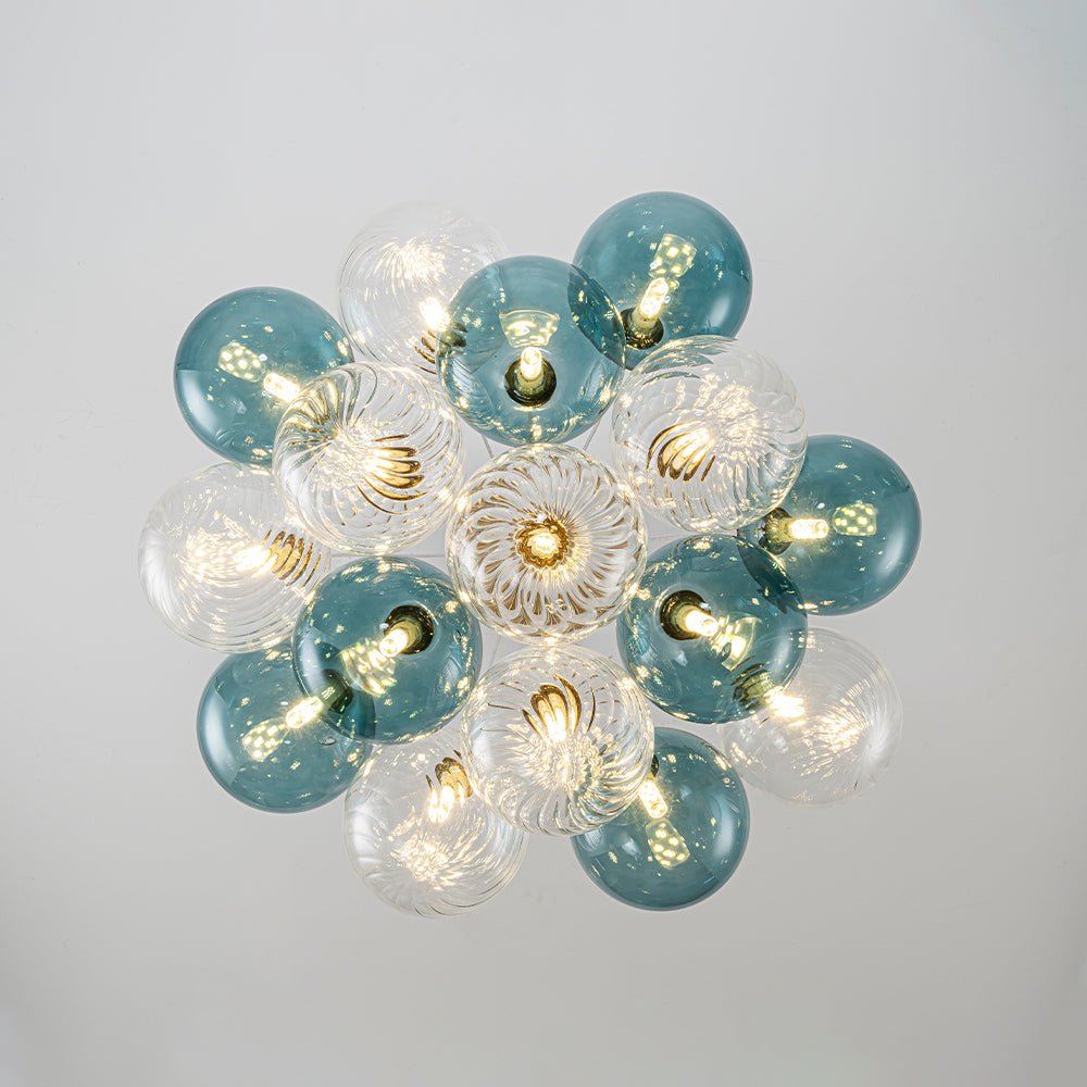 Art Deco Blue Hue Cluster Glass Globe Bubble Chandelier