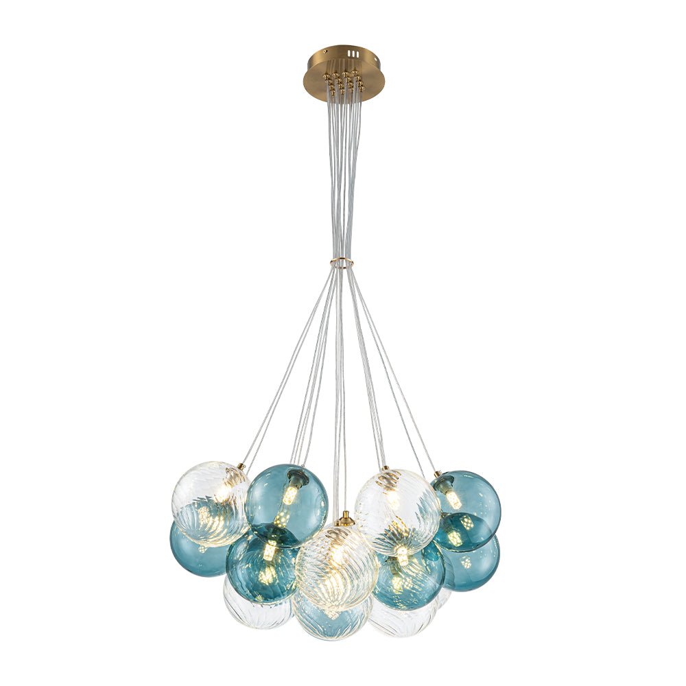 Art Deco Blue Hue Cluster Glass Globe Bubble Chandelier