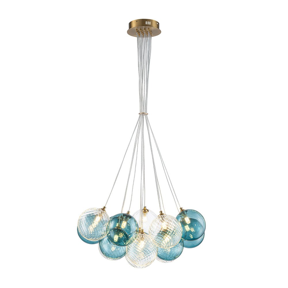 Art Deco Blue Hue Cluster Glass Globe Bubble Chandelier
