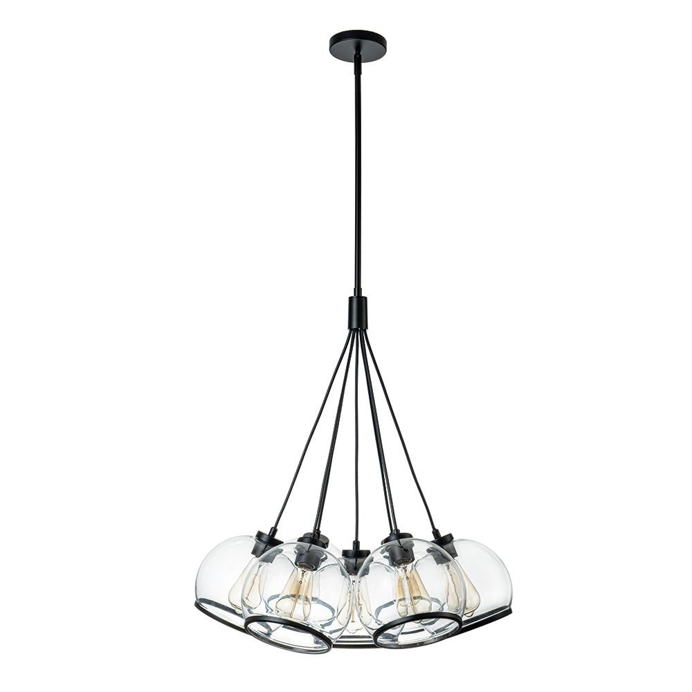 Black 7-Light Cluster Clear Glass Globe Chandelier