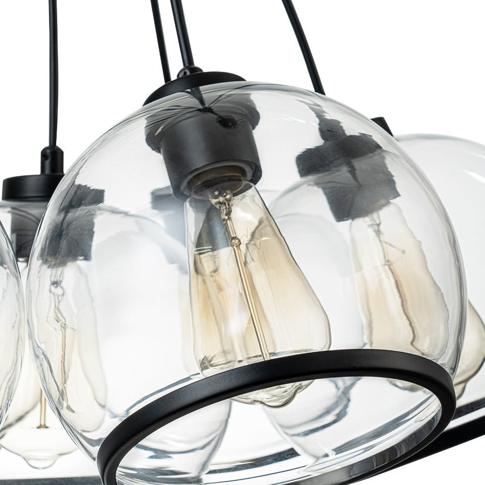 Black 7-Light Cluster Clear Glass Globe Chandelier