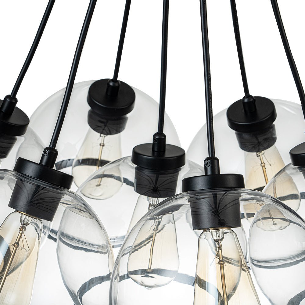 Black 7-Light Cluster Clear Glass Globe Chandelier