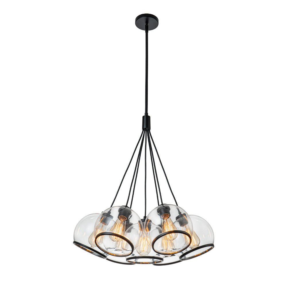 Black 7-Light Cluster Clear Glass Globe Chandelier