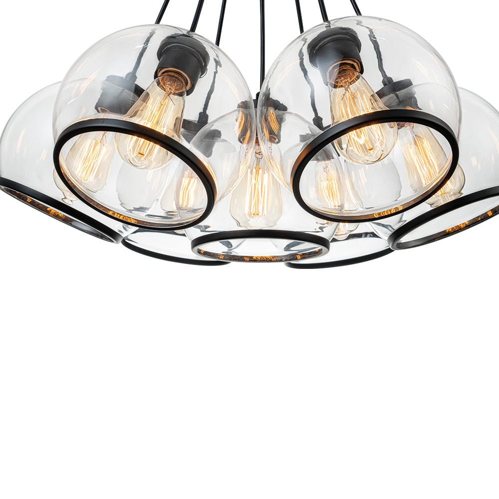 Black 7-Light Cluster Clear Glass Globe Chandelier