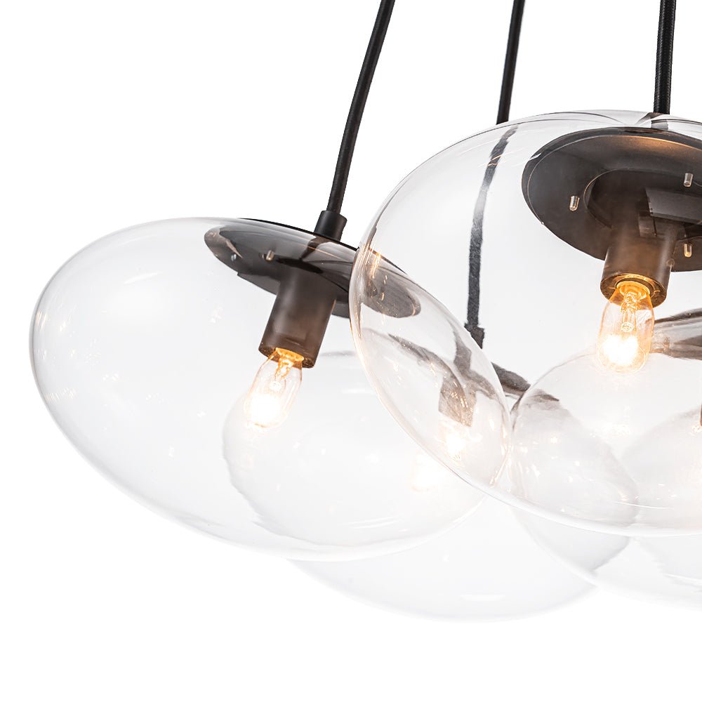 Black 7-Light Cluster Clear Glass Oval Globe Chandelier