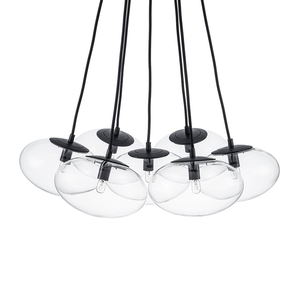 Black 7-Light Cluster Clear Glass Oval Globe Chandelier