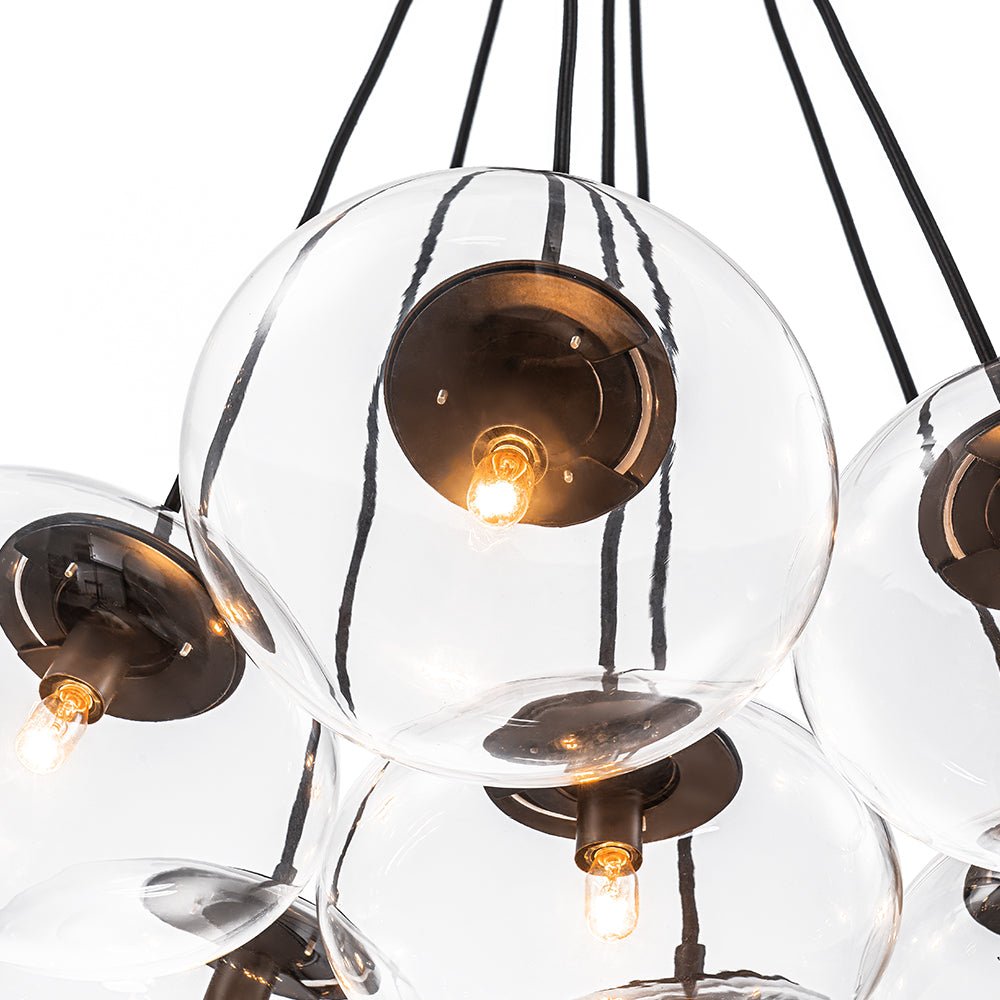 Black 7-Light Cluster Clear Glass Oval Globe Chandelier