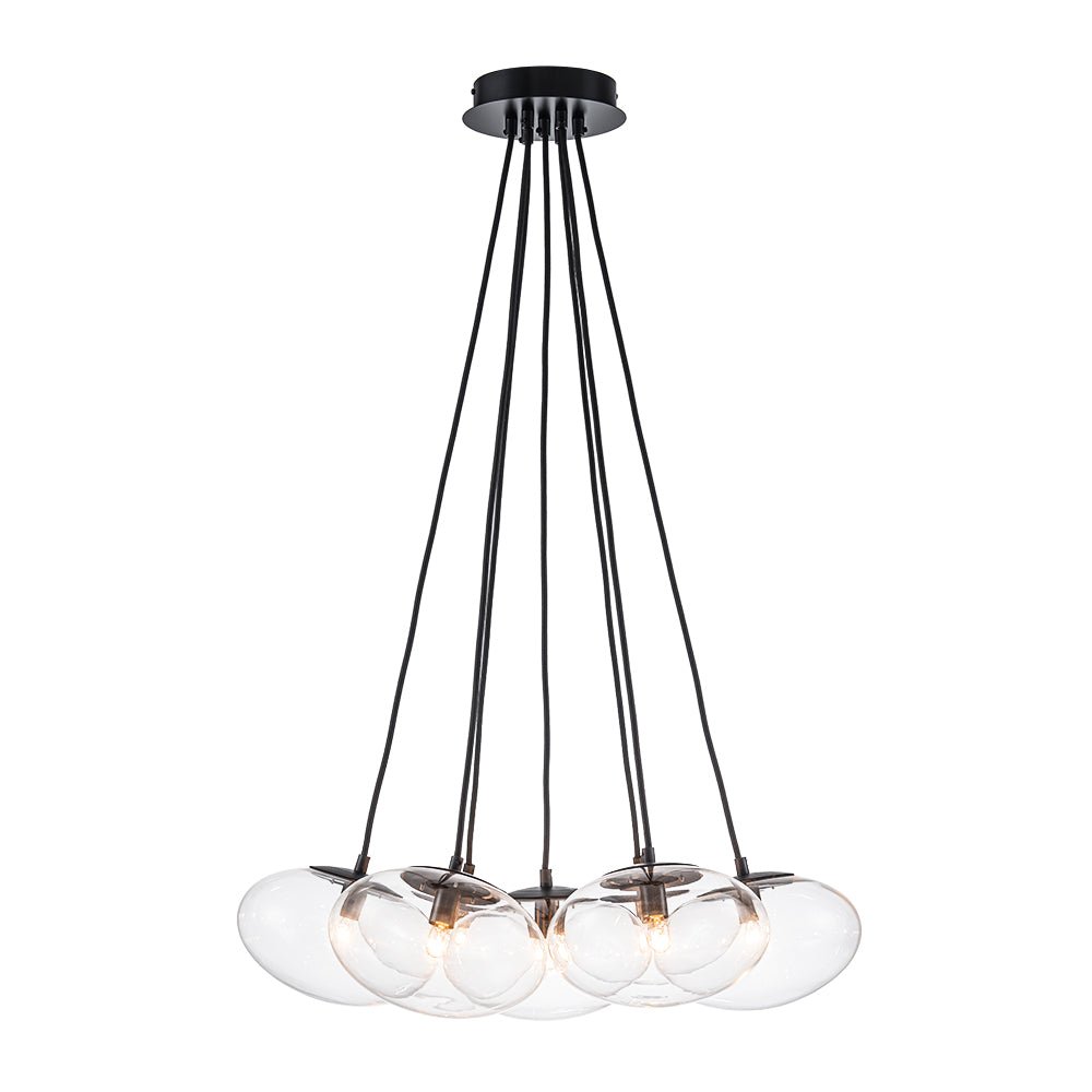 Black 7-Light Cluster Clear Glass Oval Globe Chandelier