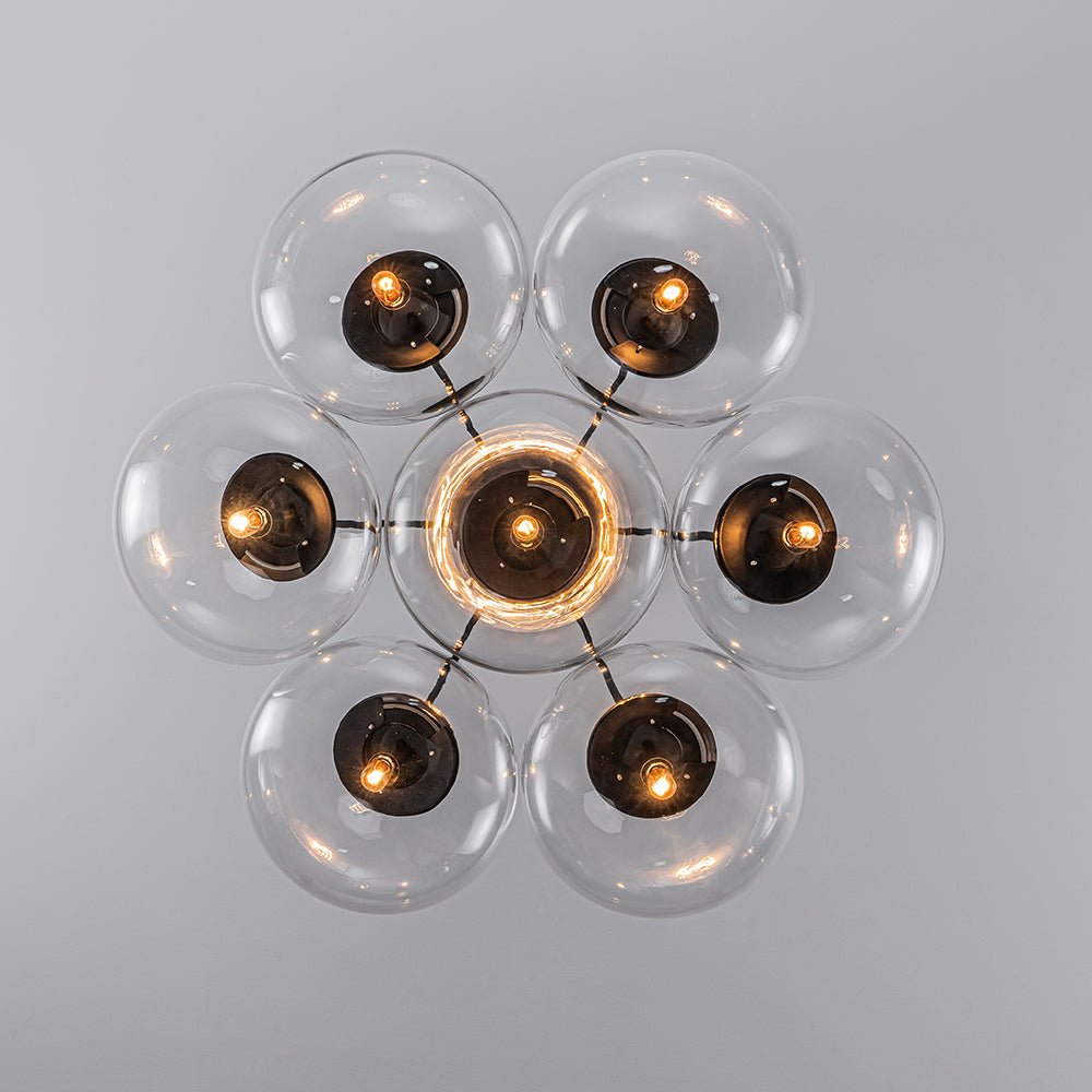 Black 7-Light Cluster Clear Glass Oval Globe Chandelier