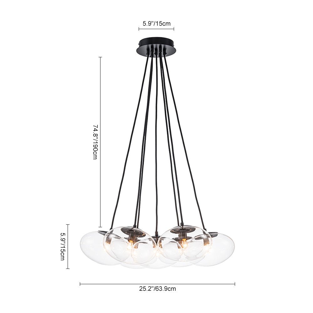 Black 7-Light Cluster Clear Glass Oval Globe Chandelier