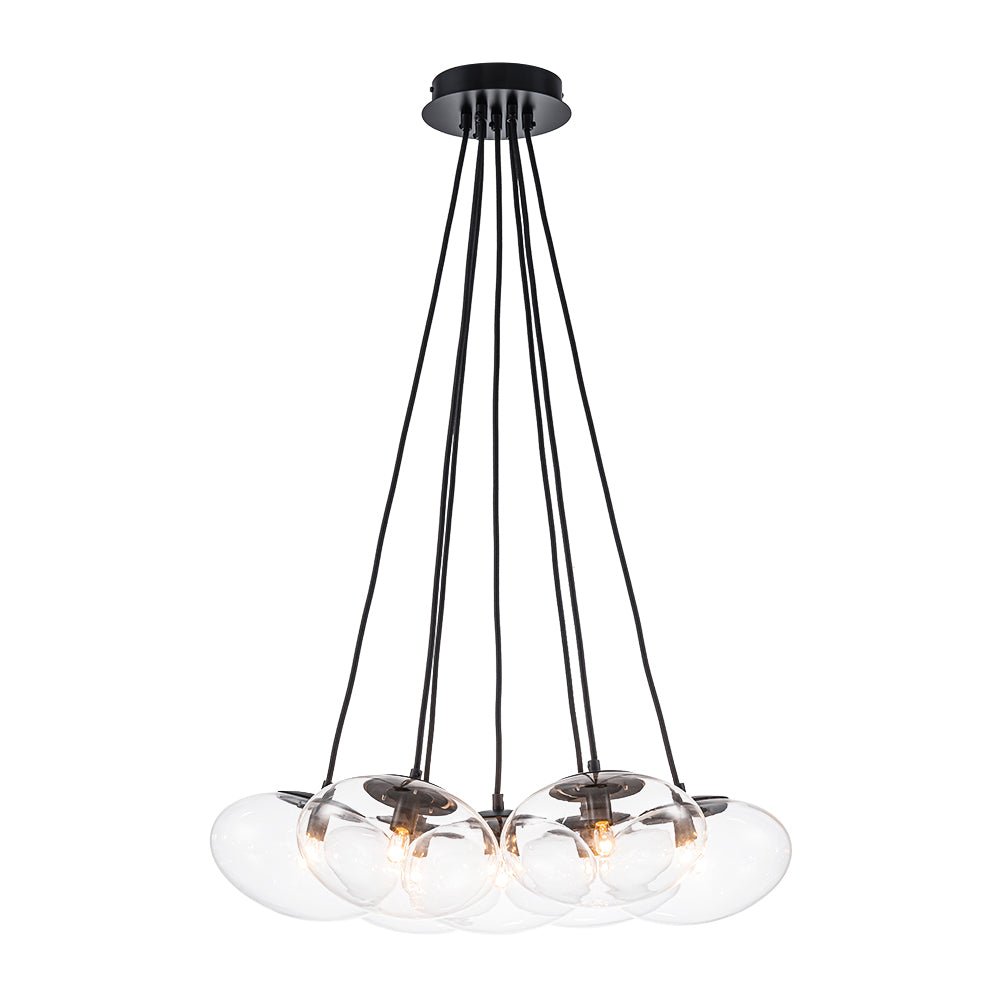 Black 7-Light Cluster Clear Glass Oval Globe Chandelier