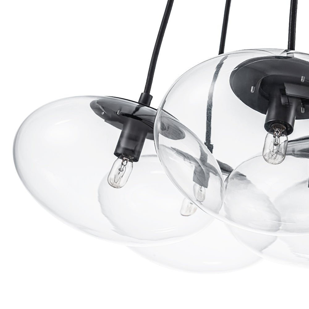 Black 7-Light Cluster Clear Glass Oval Globe Chandelier