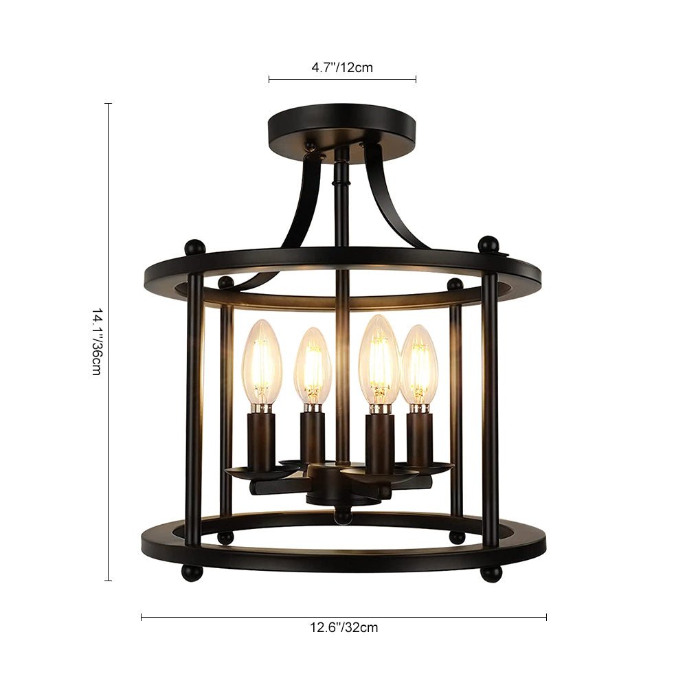 Black Round Lantern Semi Flush Mount Lighting