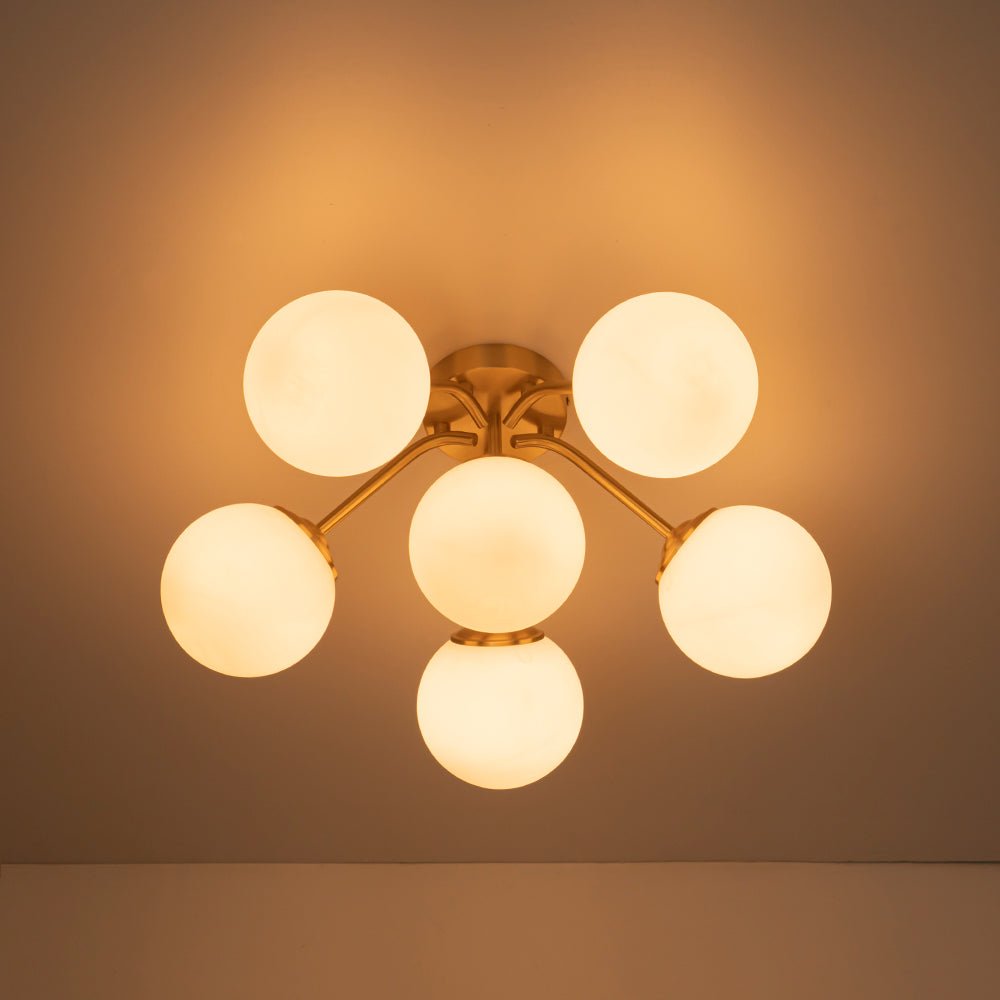 Bloom Brass Frosted Glass Bubble Semi Flush Chandelier
