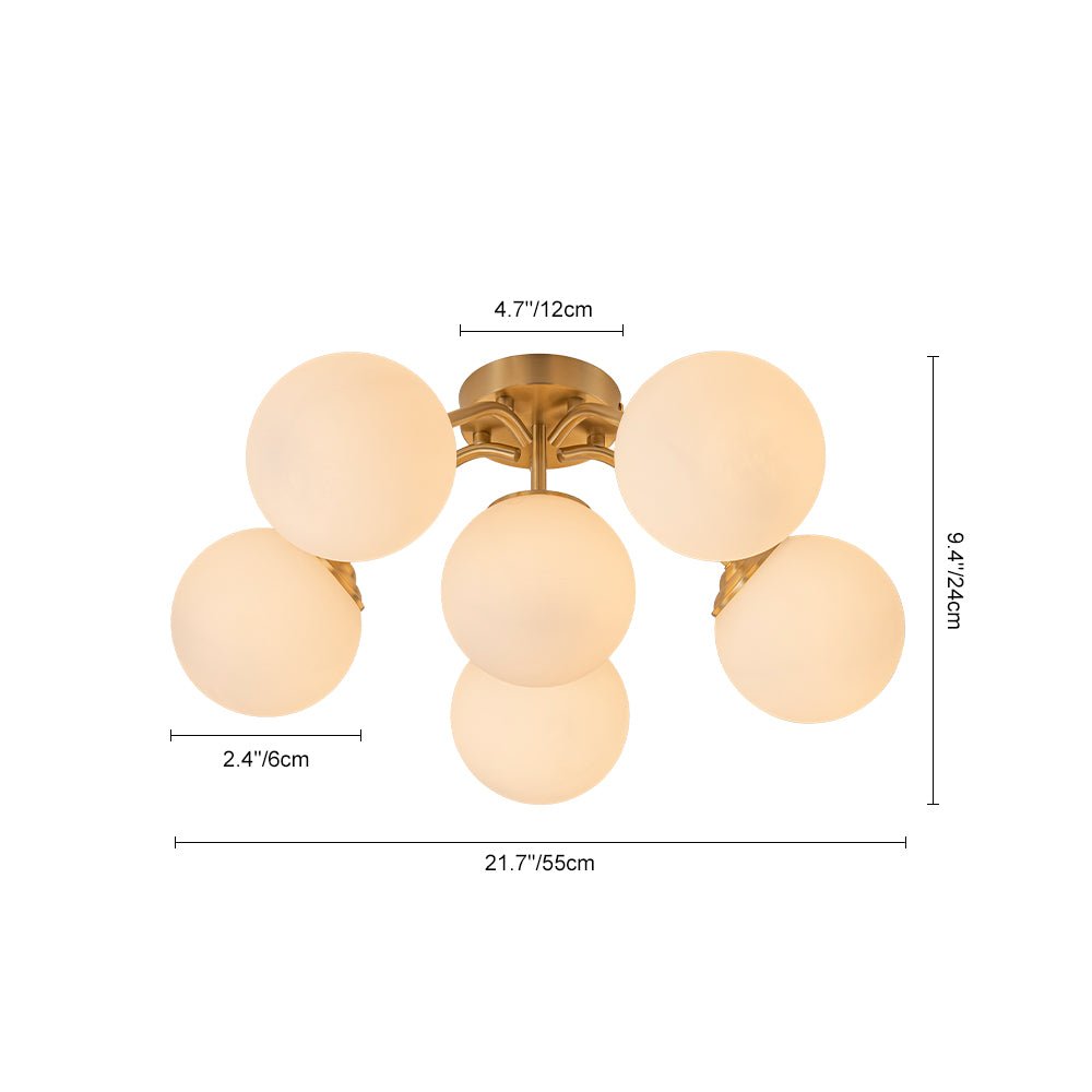 Bloom Brass Frosted Glass Bubble Semi Flush Chandelier