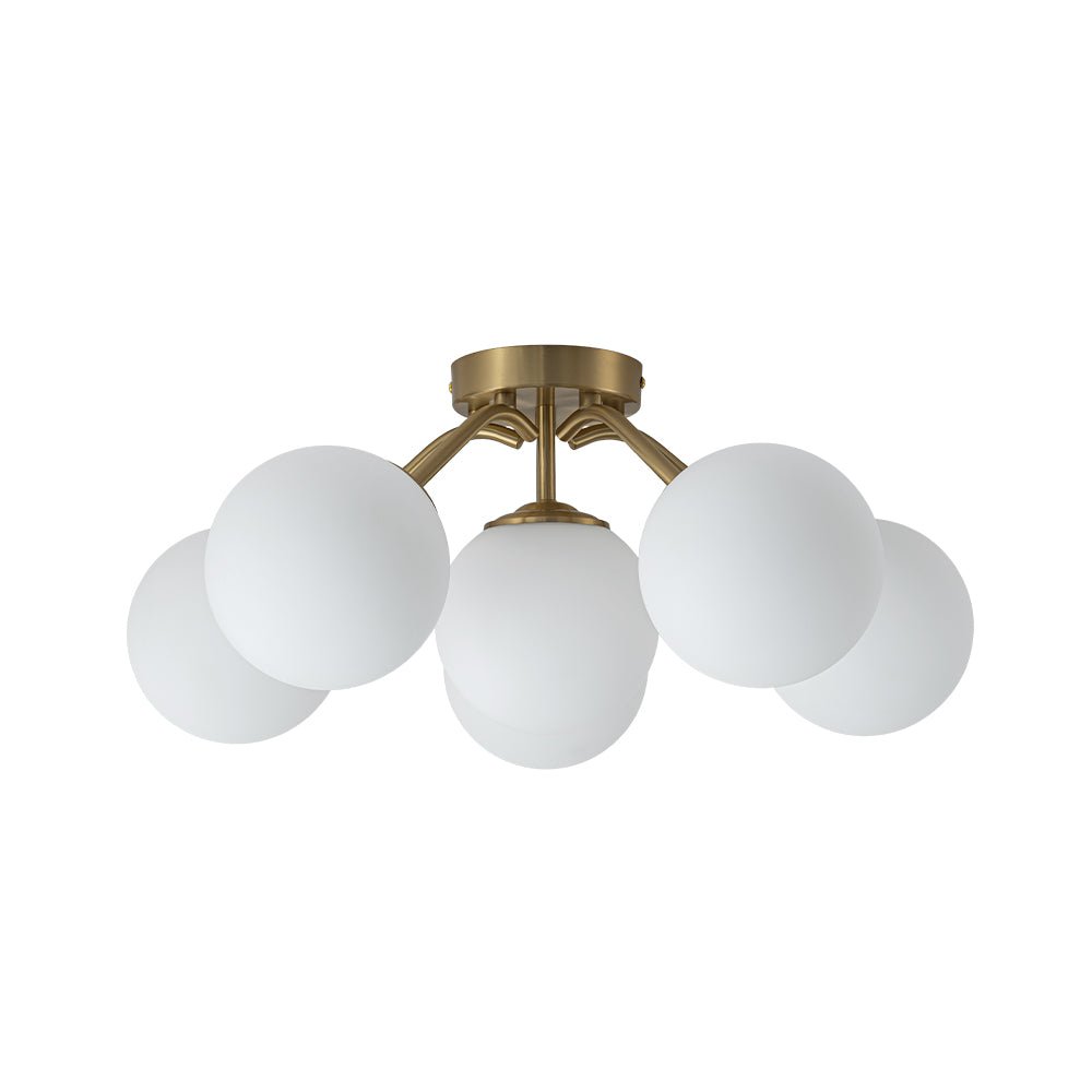 Bloom Brass Frosted Glass Bubble Semi Flush Chandelier