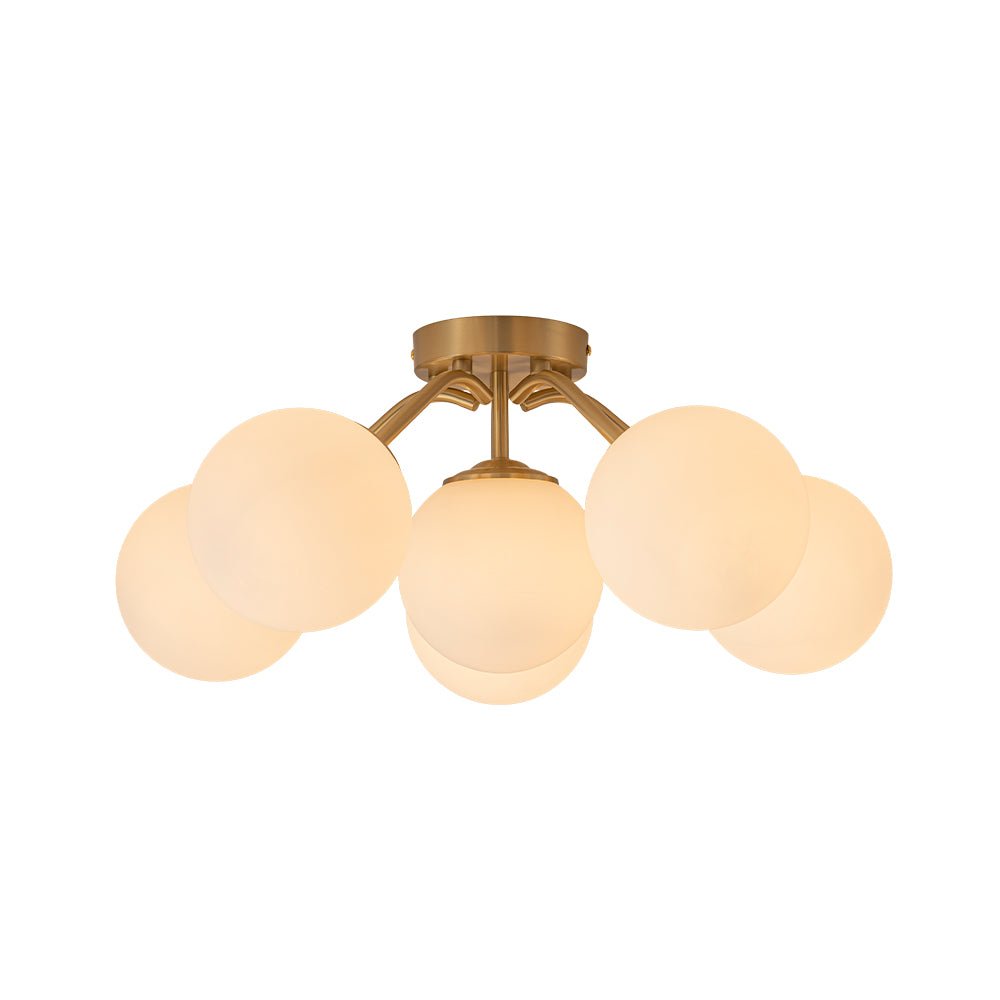 Bloom Brass Frosted Glass Bubble Semi Flush Chandelier