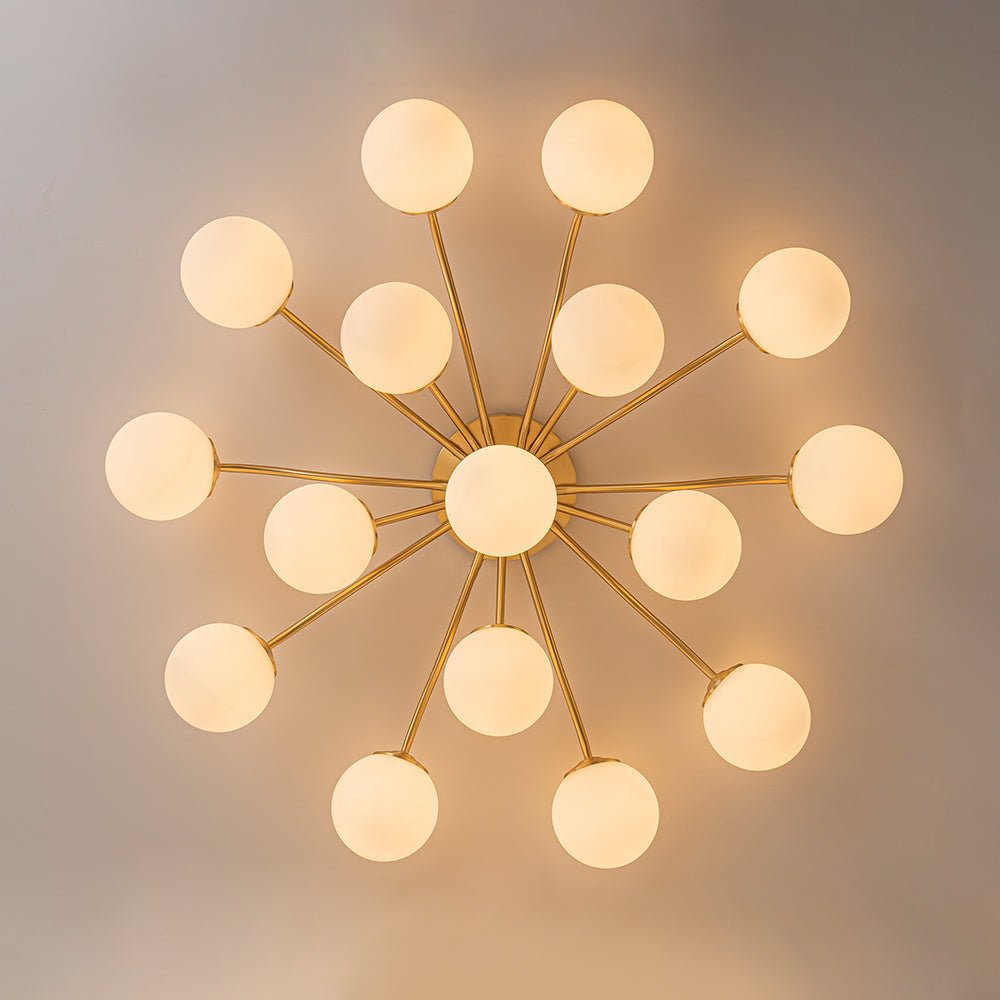 Bloom Brass Frosted Glass Bubble Semi Flush Chandelier