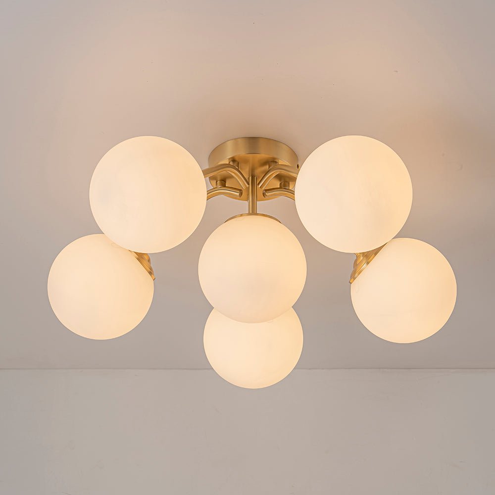 Bloom Brass Frosted Glass Bubble Semi Flush Chandelier